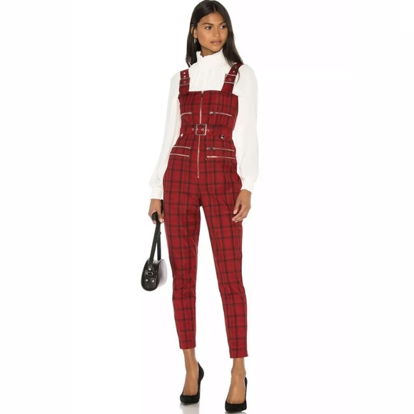 We Wore What Sz.S Red Plaid Moto Jumpsuit NTW $225 - Picture 2 of 4